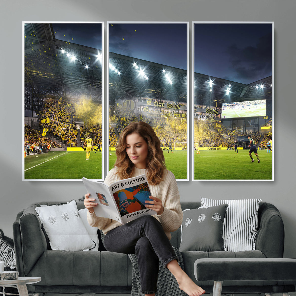 65820-MGV-CV-36X24 - Columbus Crew Stadium Match Triple Canvas Wall Art - Dynamic MLS Game Scene Canvas Wall Art