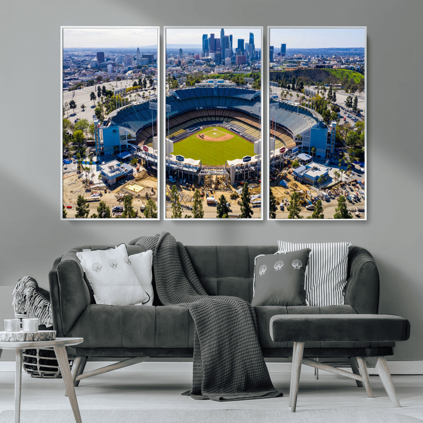 MGV-FC-48X32-3P - Los Angeles Dodgers Dodger Stadium Wall Art Canvas Print - MLB Baseball Stadium, Framed Los Angeles