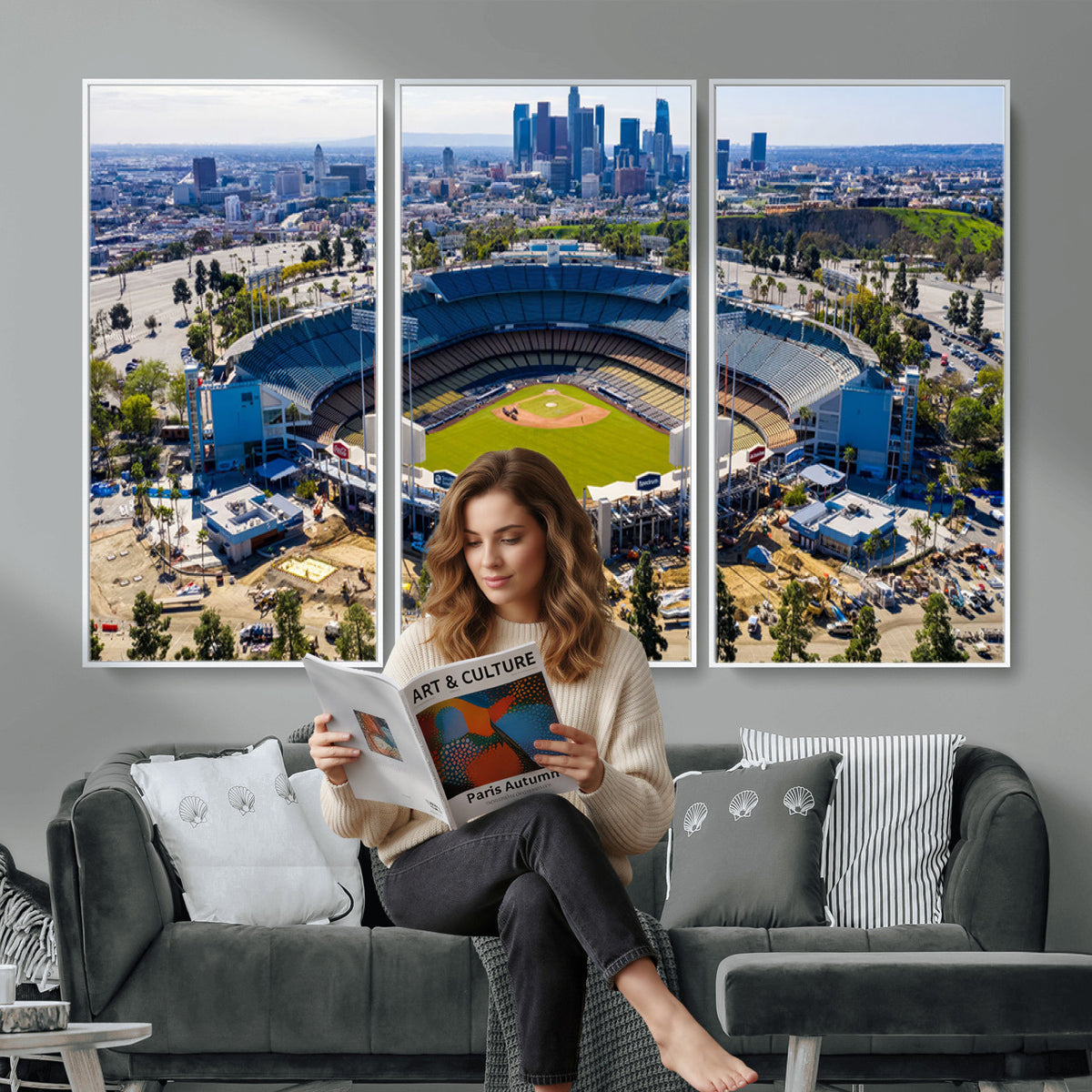 58596-MGV-CV-36X24 - Los Angeles Dodgers Dodger Stadium Wall Art Canvas Print, Extra Large Game Room Wall Decor