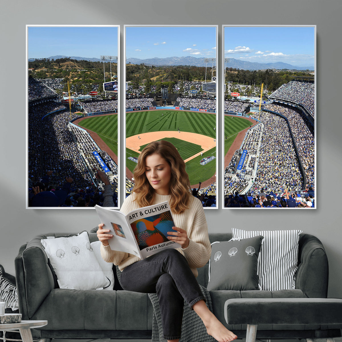 20436-MGV-CV-36X24 - Los Angeles Dodgers Dodger Stadium Wall Art Canvas Print, Framed and Ready to Hang