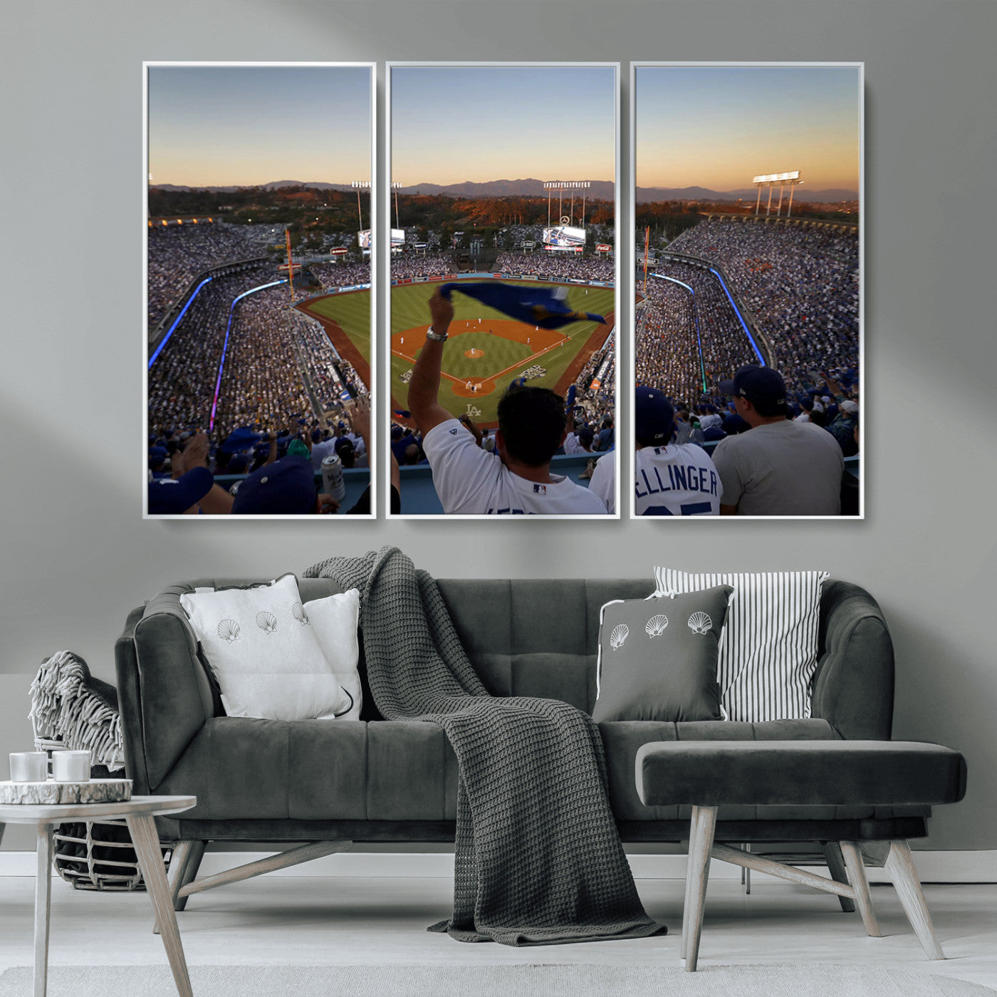MGV-FC-48X32-3P - Dodger Stadium Sunset Game Triple Canvas Wall Art - Los Angeles Dodgers MLB Match