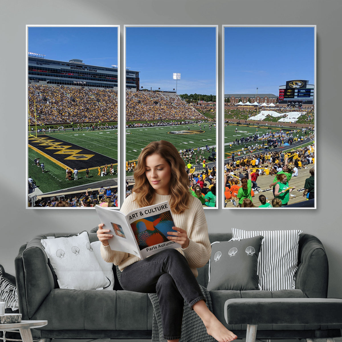 38399-MGV-CV-36X24 - University of Missouri Tigers Football Team Print, Columbia Faurot Field Memorial Stadium Wall Art