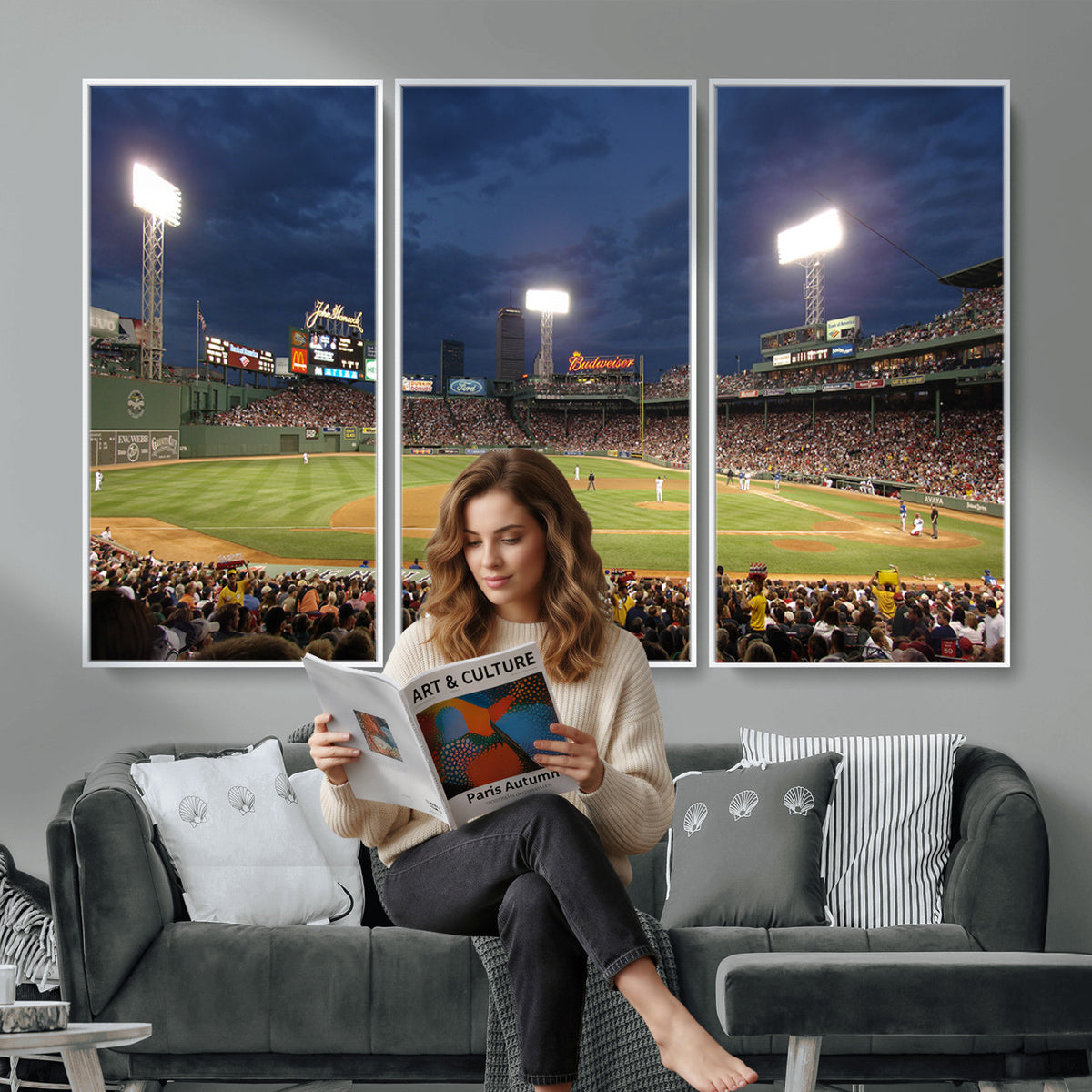 85099-MGV-CV-36X24 - Boston Red Sox Baseball Team Print Canvas, Massachusetts Fenway Park Stadium Wall Art