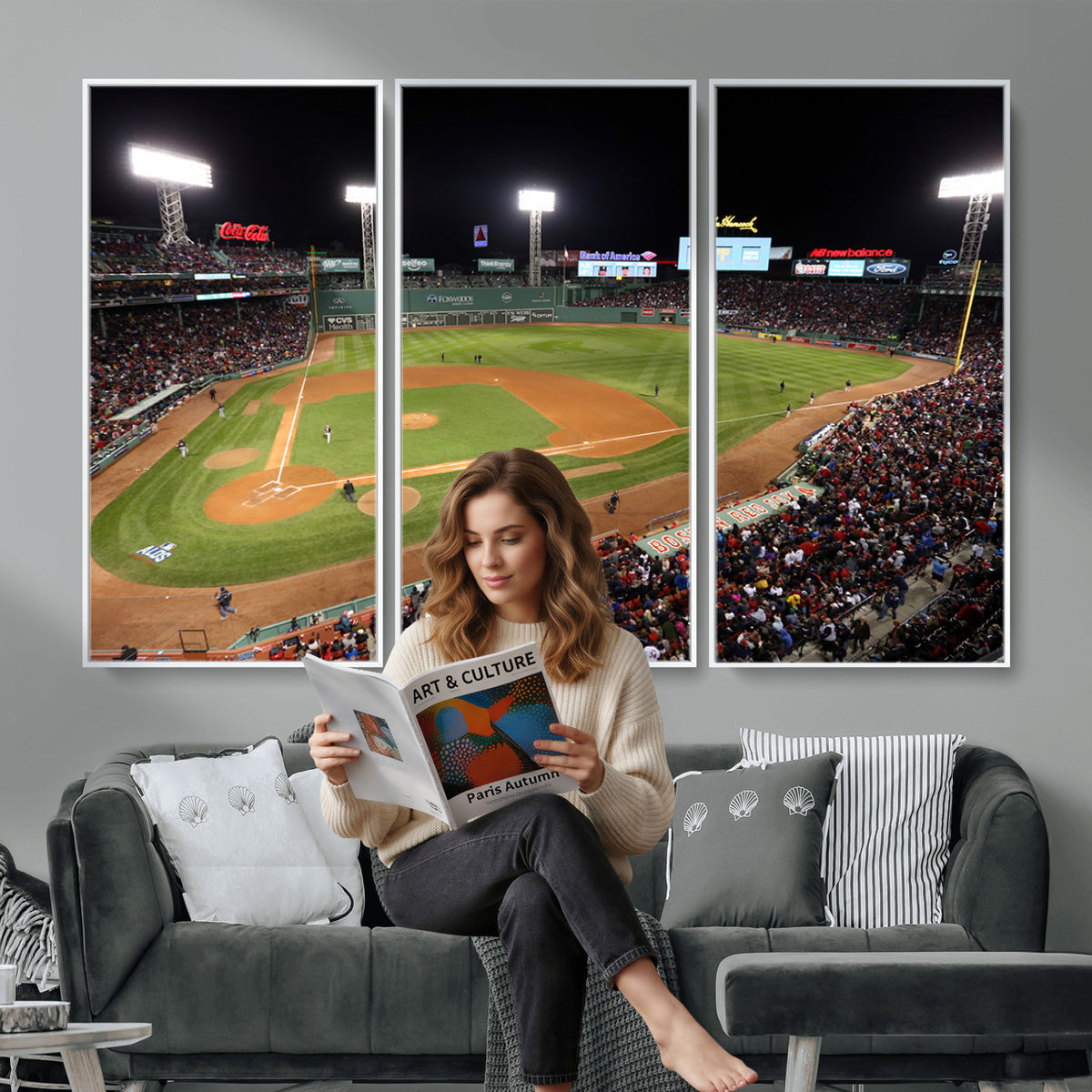 41158-MGV-CV-36X24 - Boston Red Sox Baseball Team Print, Massachusetts Fenway Park Stadium Wall Art