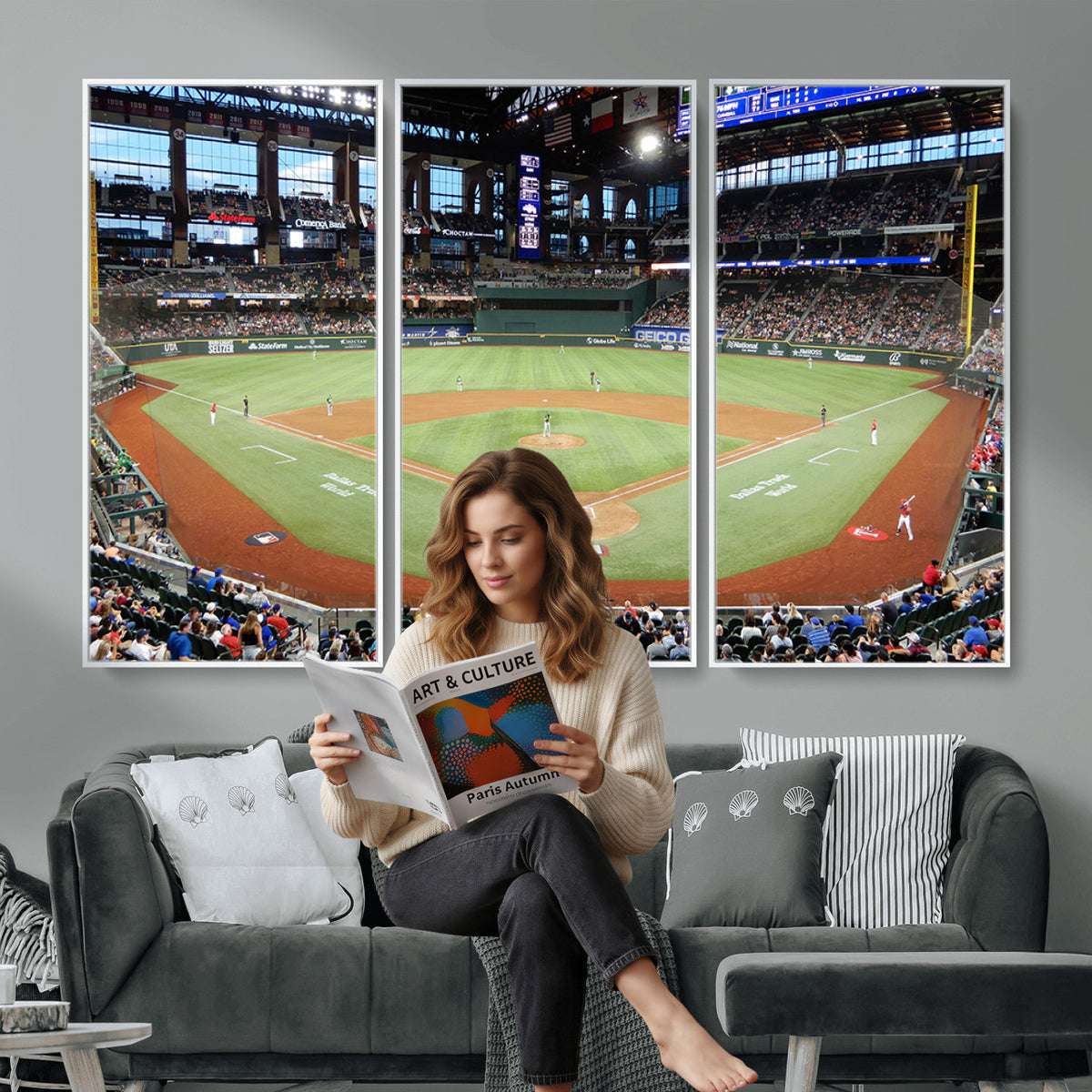 78468-MGV-CV-36X24 - Texas Rangers Baseball Team Print, Arlington Globe Life Field Stadium Wall Art
