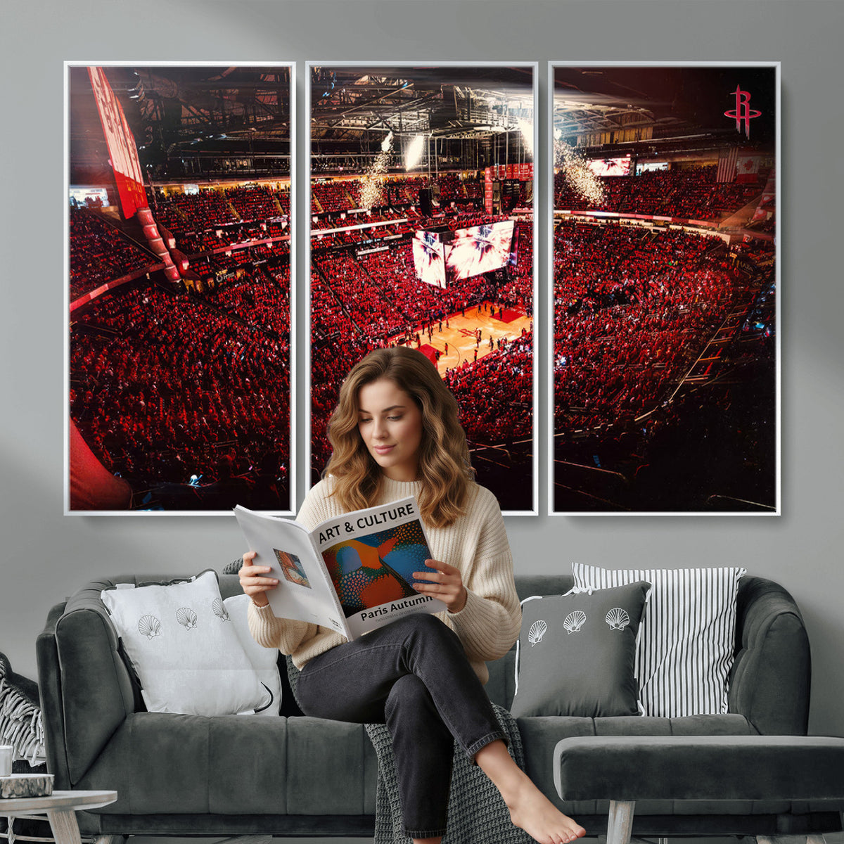 91527-MGV-CV-36X24 - Houston Rockets Basketball Team Print Canvas, Houston Toyota Center Arena Wall Art