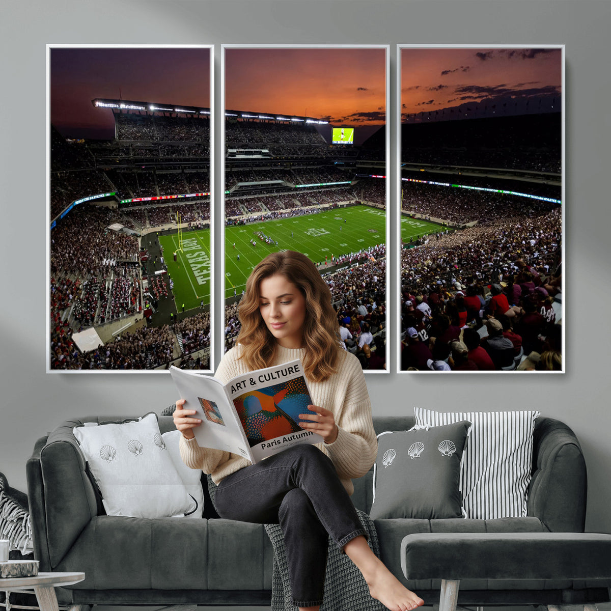 45603-MGV-CV-36X24 - Texas A&M University Aggies Football Team Print, College Station Kyle Field Stadium Wall Art
