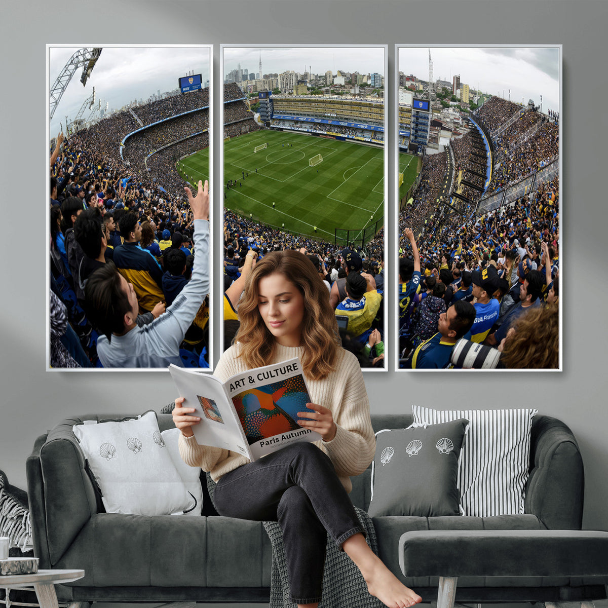 23173-MGV-CV-36X24 - Boca Juniors Soccer Team Print, Buenos Aires Bombonera, Framed and Ready to Hang
