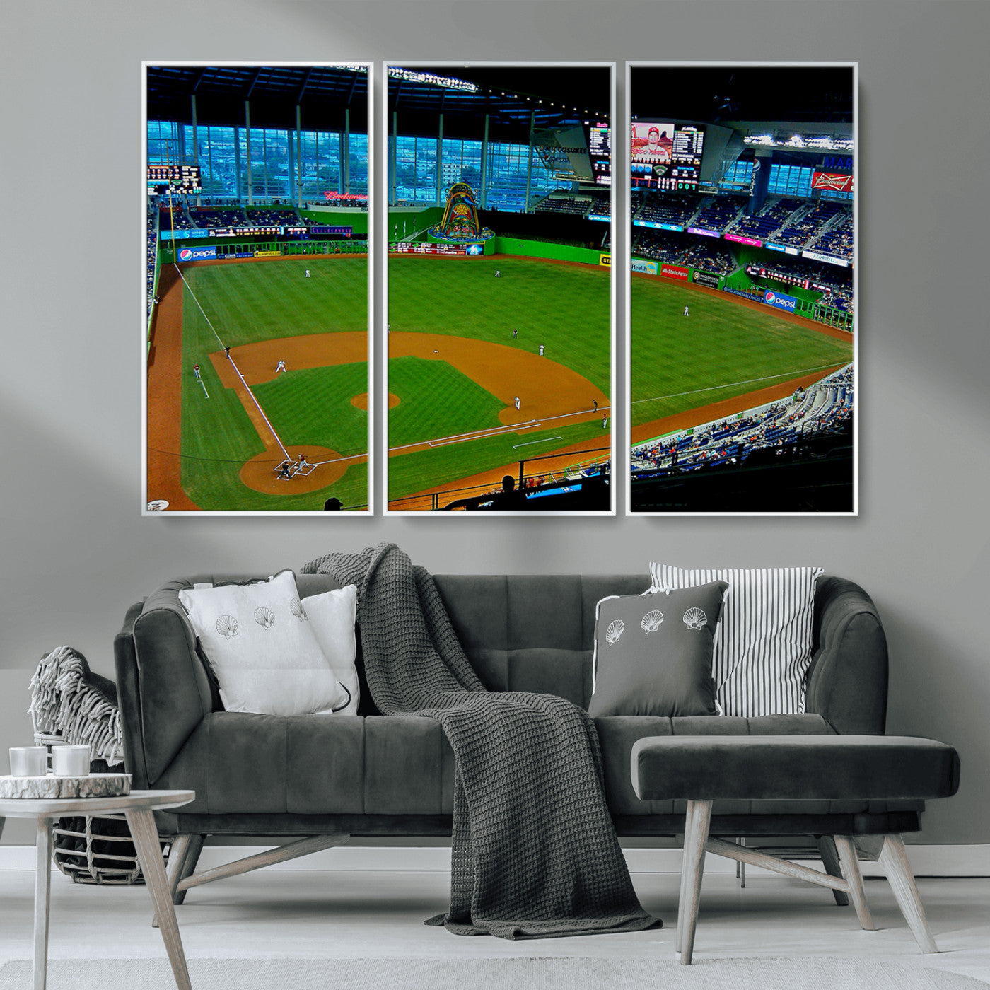 MGV-FC-48X32-3P - Miami Marlins Baseball Team Print - Miami LoanDepot Park Stadium Wall Art Canvas Print