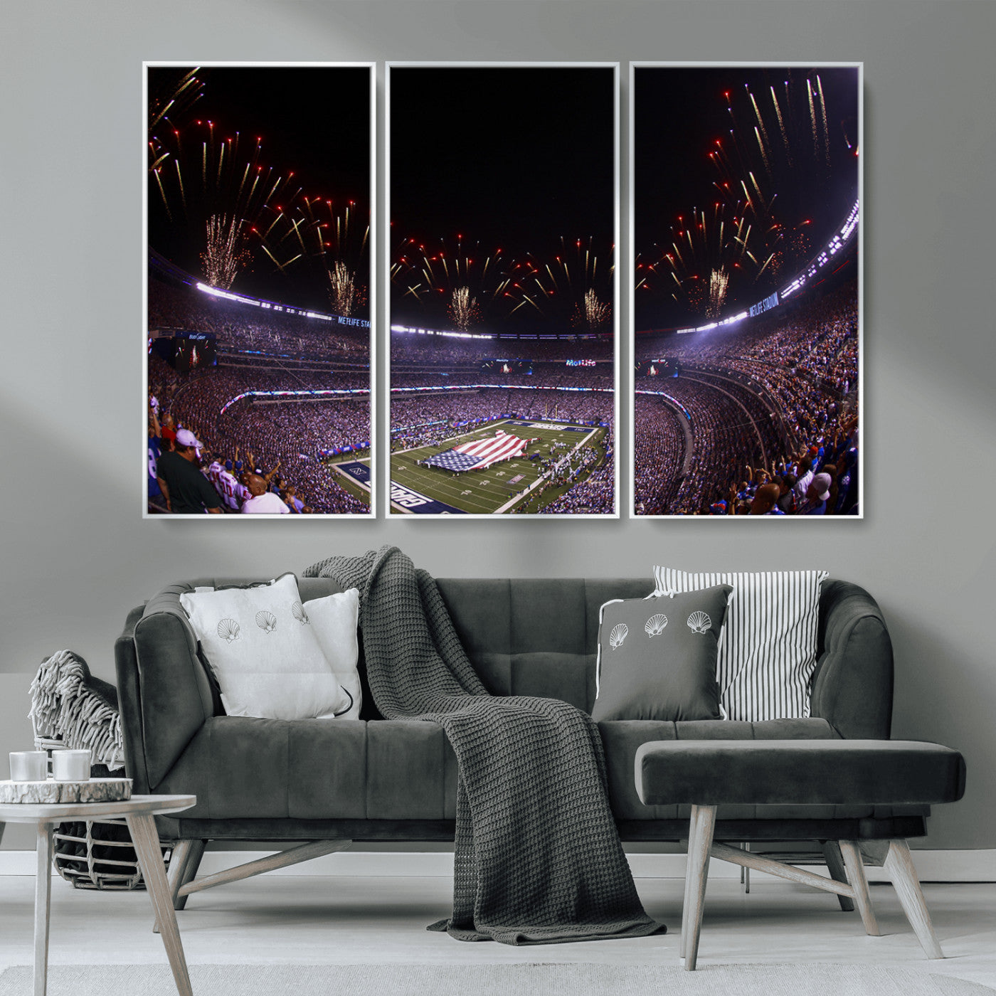 MGV-FC-48X32-3P - New York Giants Football Team Print - East Rutherford MetLife Stadium Wall Art Canvas Print