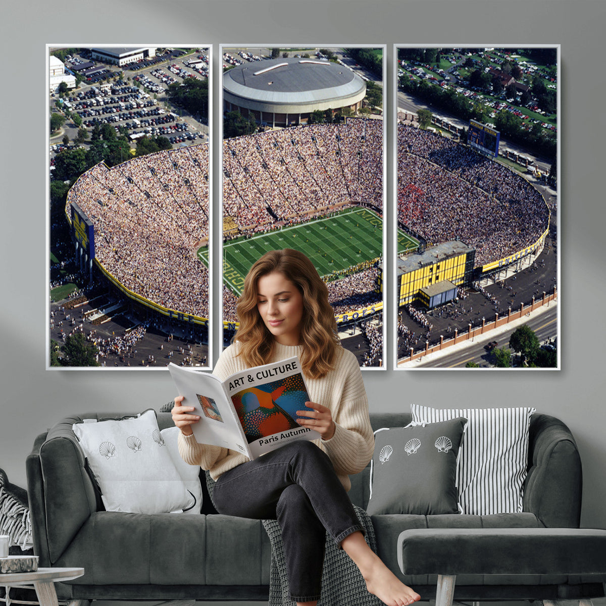 27314-MGV-CV-36X24 - Michigan Wolverines Football Team Print, Ann Arbor Michigan Stadium Wall Art