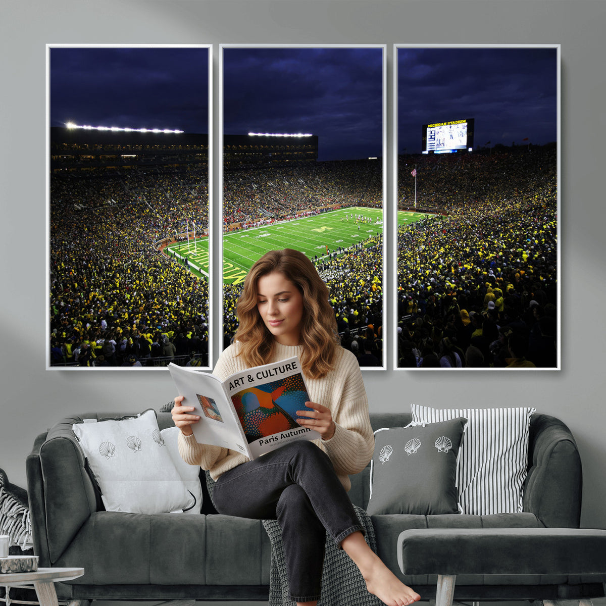 15448-MGV-CV-36X24 - Michigan Wolverines Football Canvas Wall Decor, Football Team Print, Ann Arbor Michigan Stadium