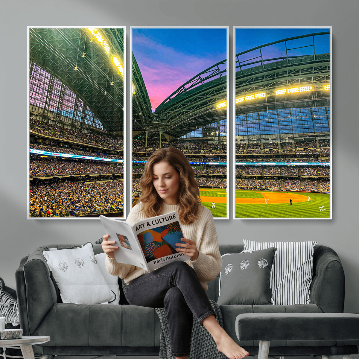 17006-MGV-CV-36X24 - Milwaukee Brewers Baseball Team Print Canvas, American Family Field Stadium Wall Art
