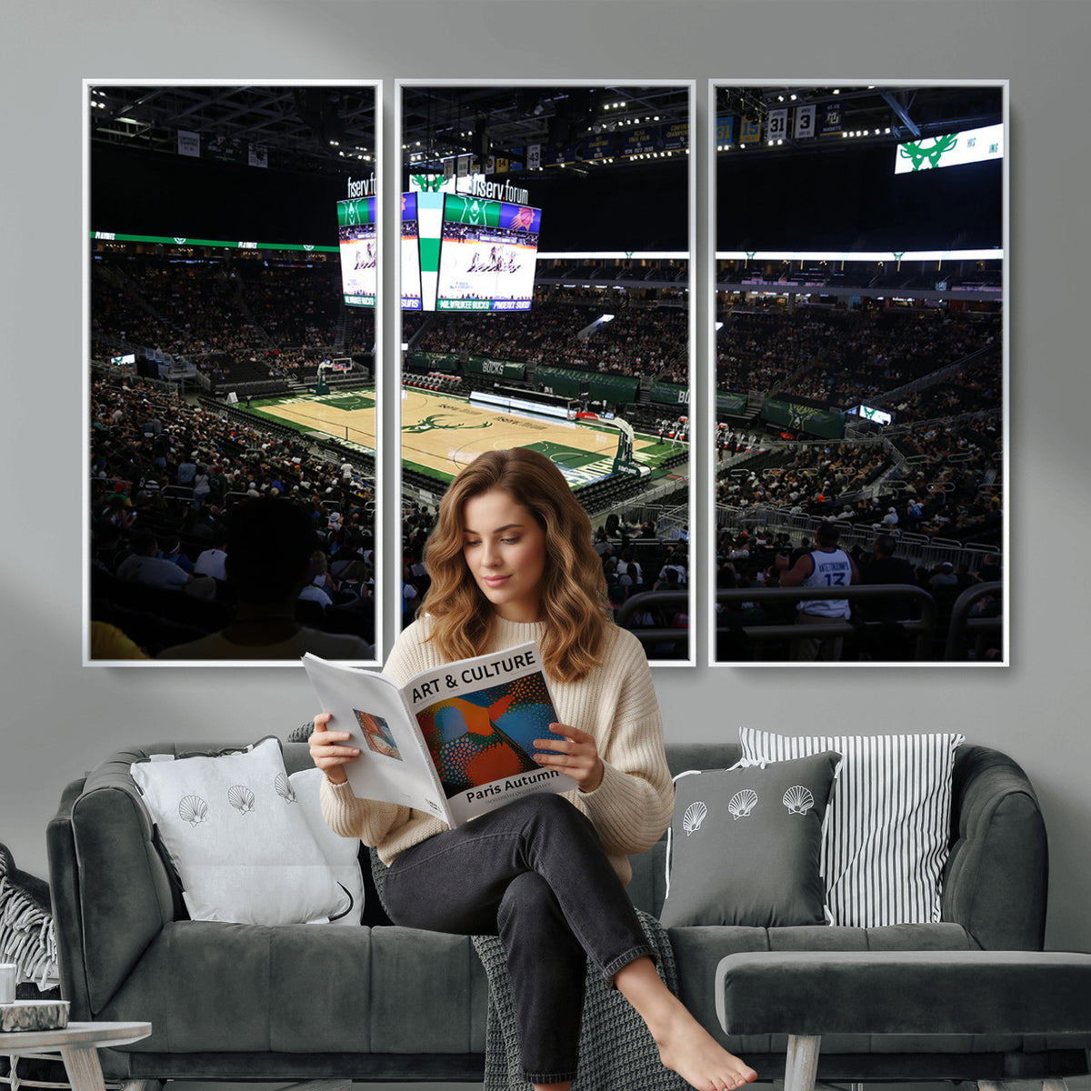 69882-MGV-CV-36X24 - Milwaukee Bucks Basketball Print, Fiserv Forum Stadium Wall Art