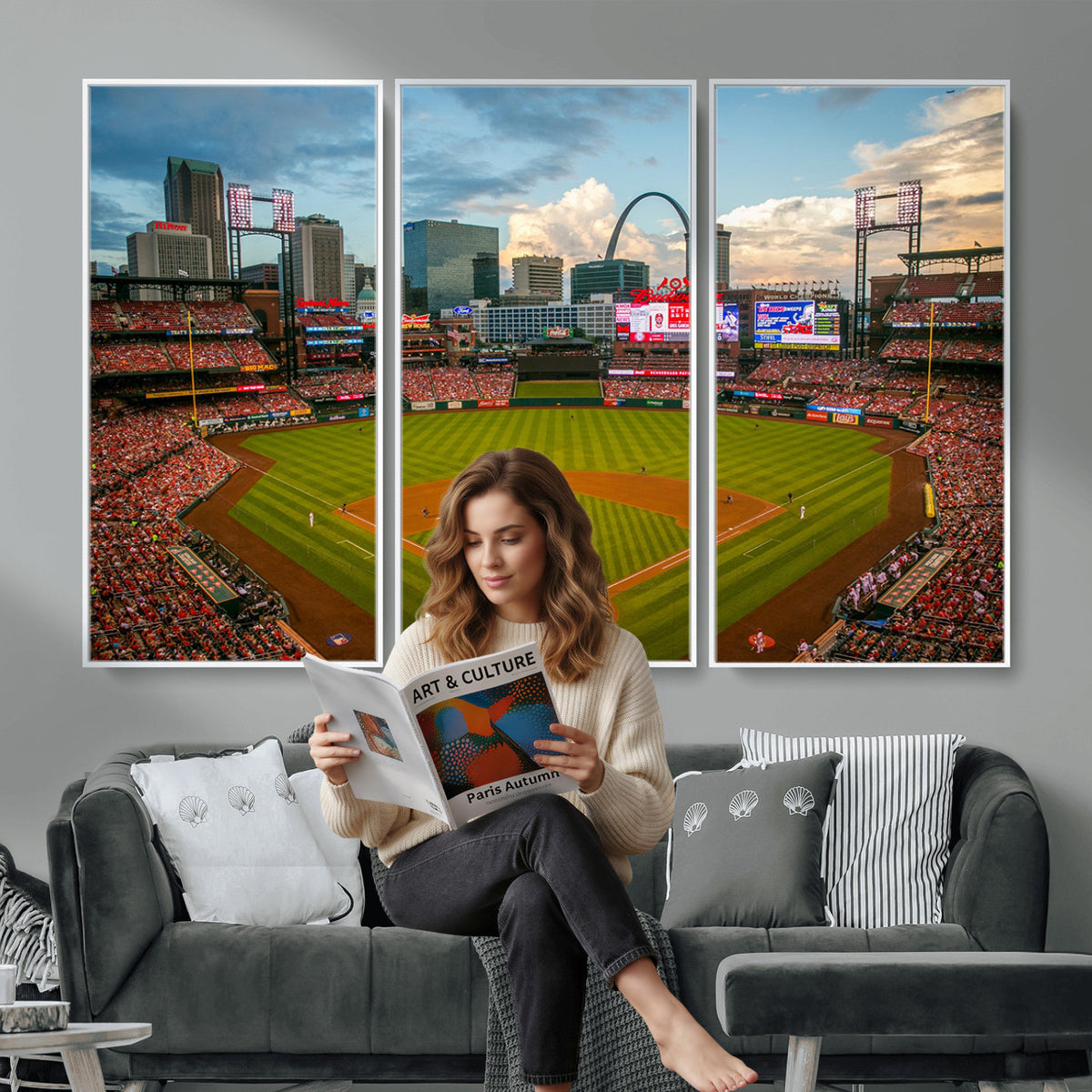 34054-MGV-CV-36X24 - St. Louis Cardinals Baseball Team Print, Busch Stadium Wall Art, Framed and Ready to Hang