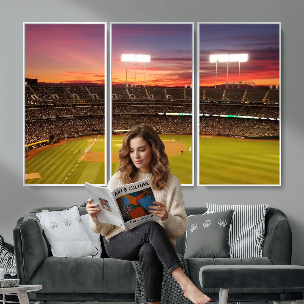 73718-MGV-CV-36X24 - Oakland Athletics Baseball Team Print, Oakland Coliseum