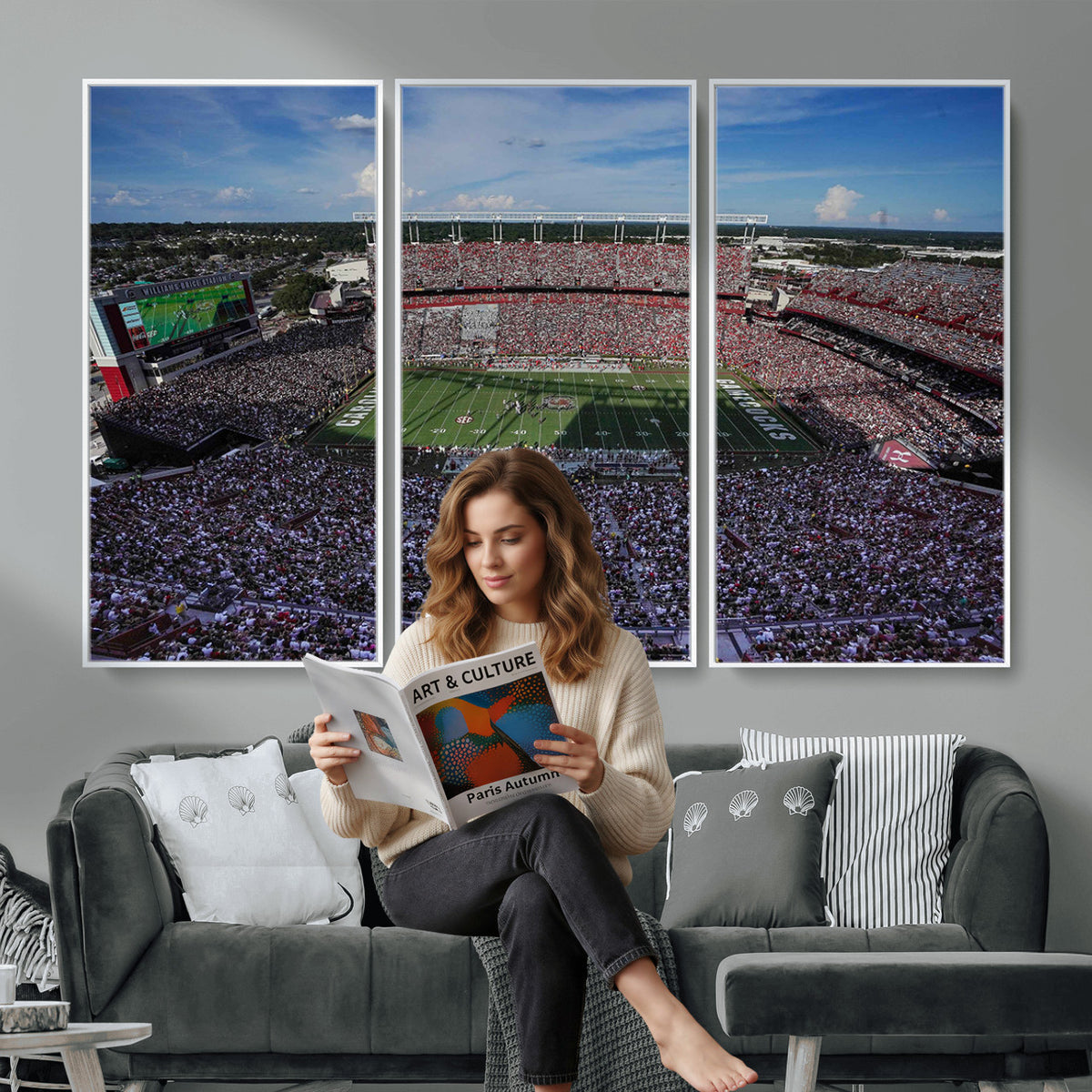 83382-MGV-CV-36X24 - South Carolina Gamecocks Football Team Print, Columbia Williams-Brice Stadium Wall Art