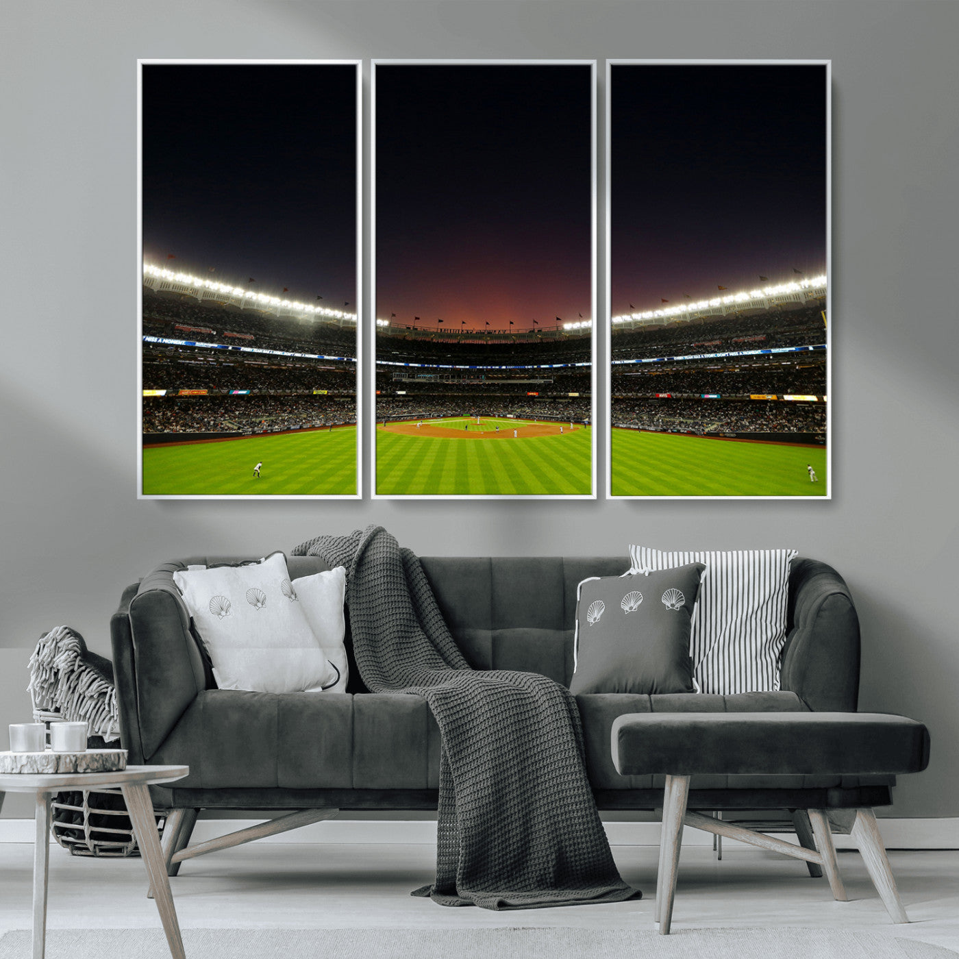 MGV-FC-48X32-3P - Yankee Stadium Night Game Triple Canvas, Yankee Stadium Canvas Wall Art - New York Yankees MLB Match