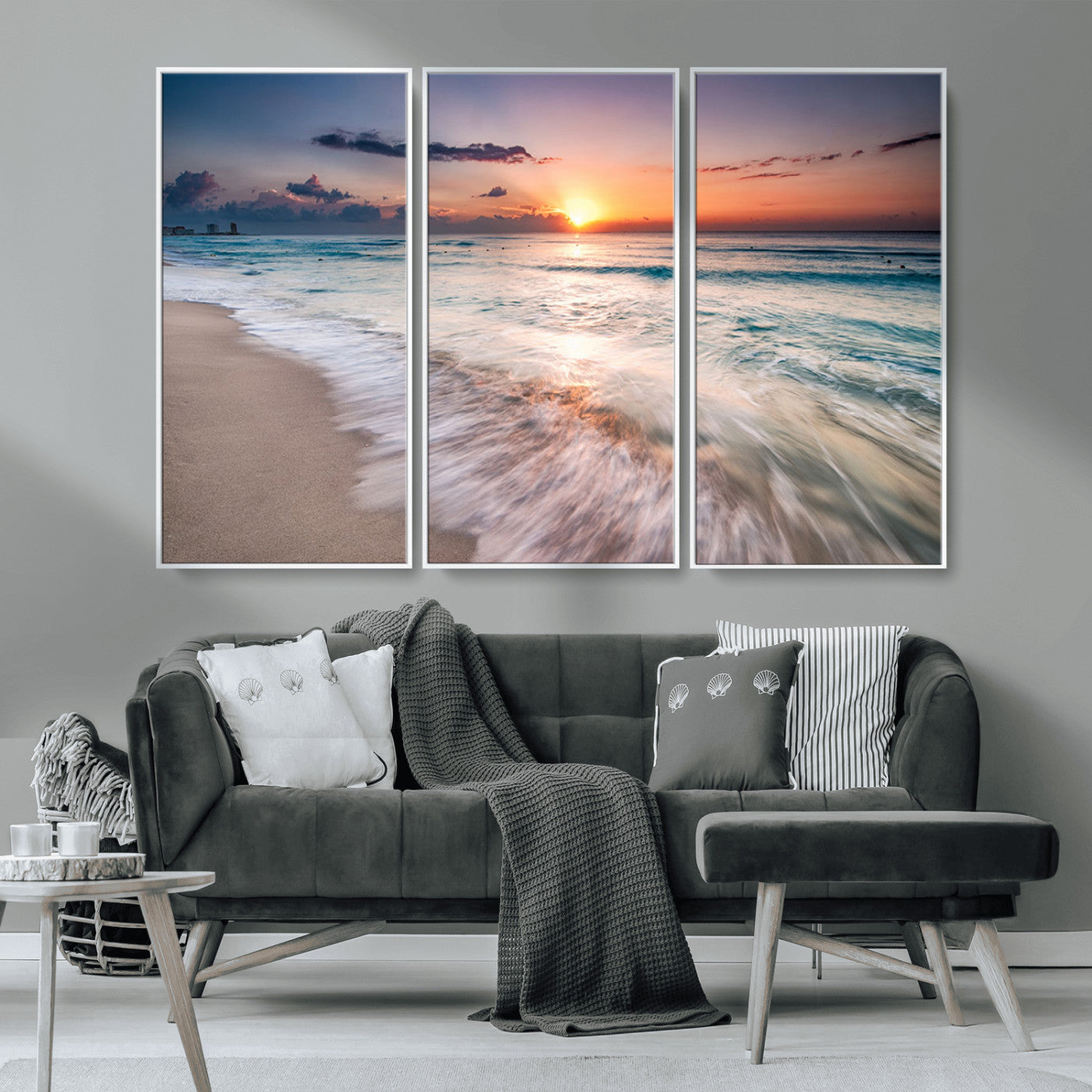 MGV-FC-48X32-3P - Sunset Beach Wall Art – Soothing Coastal Landscape, Ready to Hang for Tranquil Home Decor