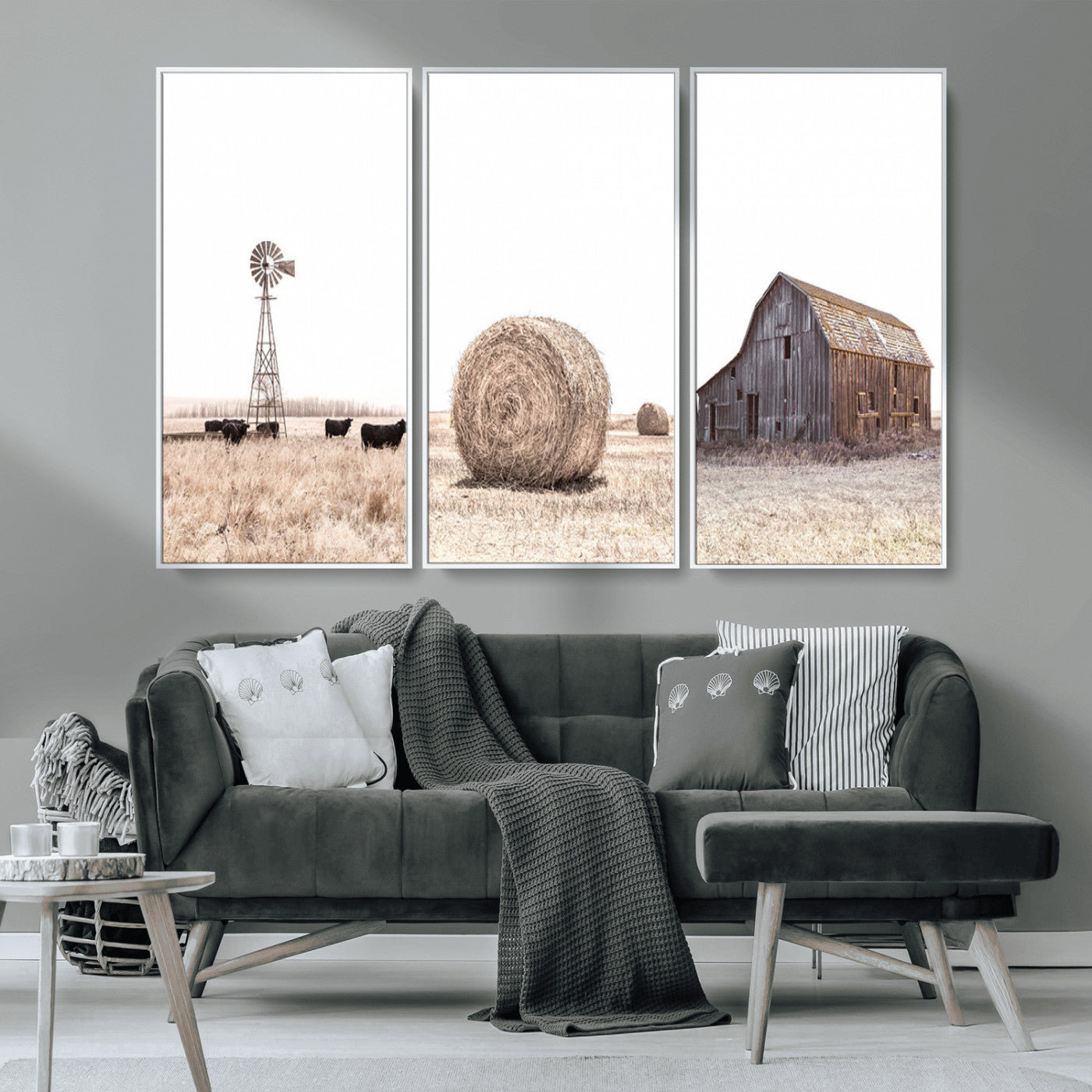 MGV-FC-48X32-3P - Farm Prints Set, Set of 6 Farmhouse Wall Art, Country House Decor, Barn Print, Wheat Print,