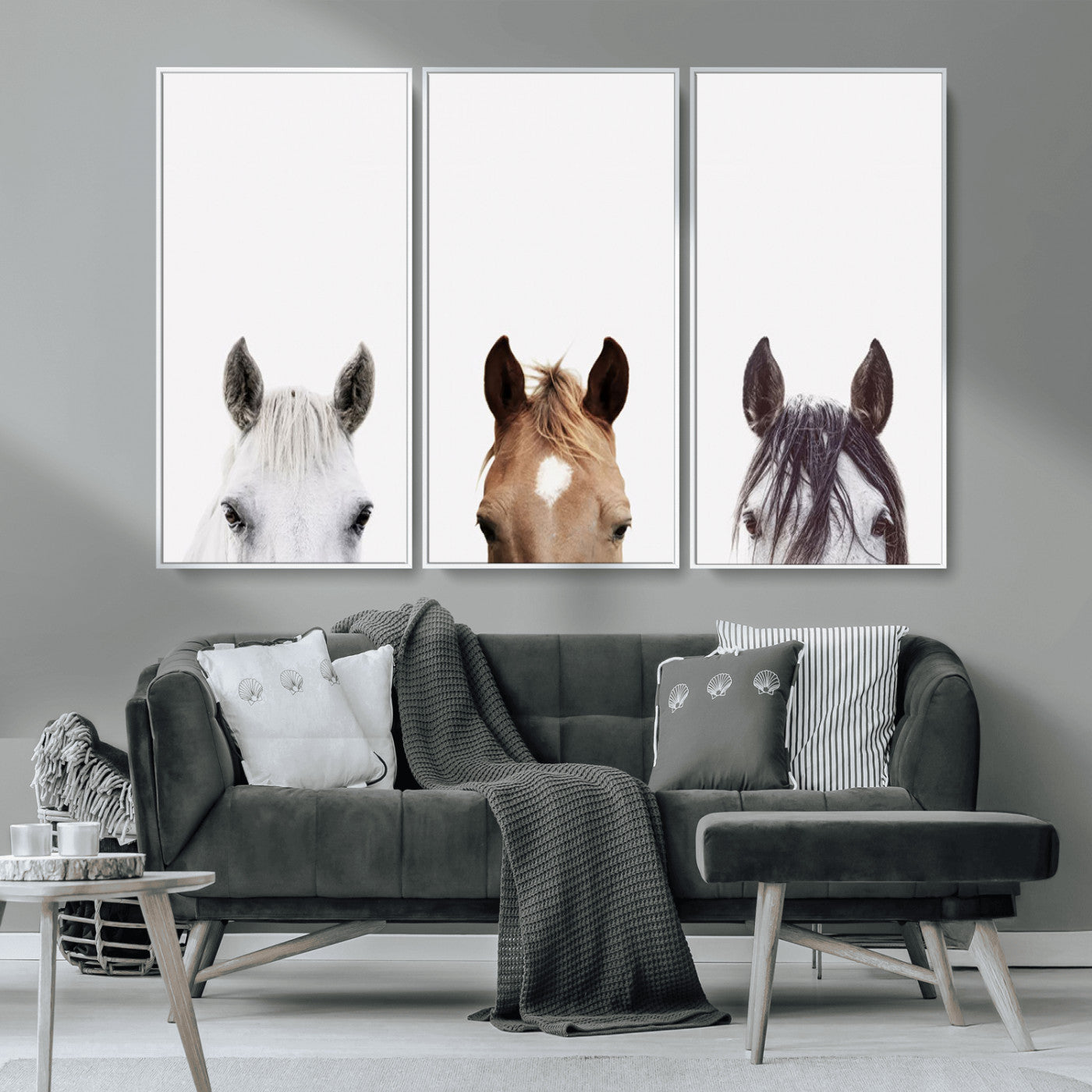 MGV-FC-48X32-3P - Horse Prints Set, Set of 3 Horse Wall Art, Horses Portraits, Farmhouse Wall Art, Farm Animals