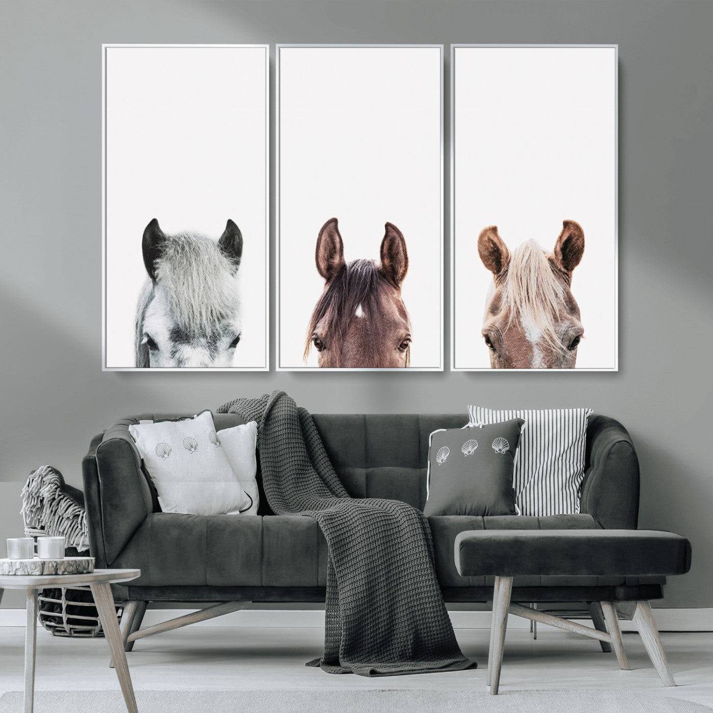 MGV-FC-48X32-3P - Horse Wall Art - Minimalist Horse Triptych Wall Art – Modern 3-Panel Giclée Canvas Featuring Horse