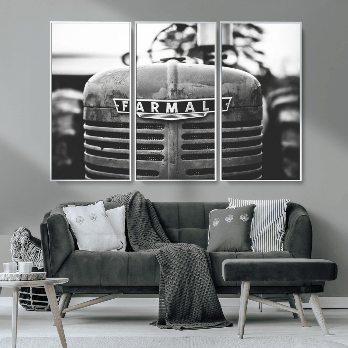 MGV-FC-48X32-3P - Vintage Farmall Tractor Wall Art Canvas Print, Rustic Farmhouse Decor Ready to Hang