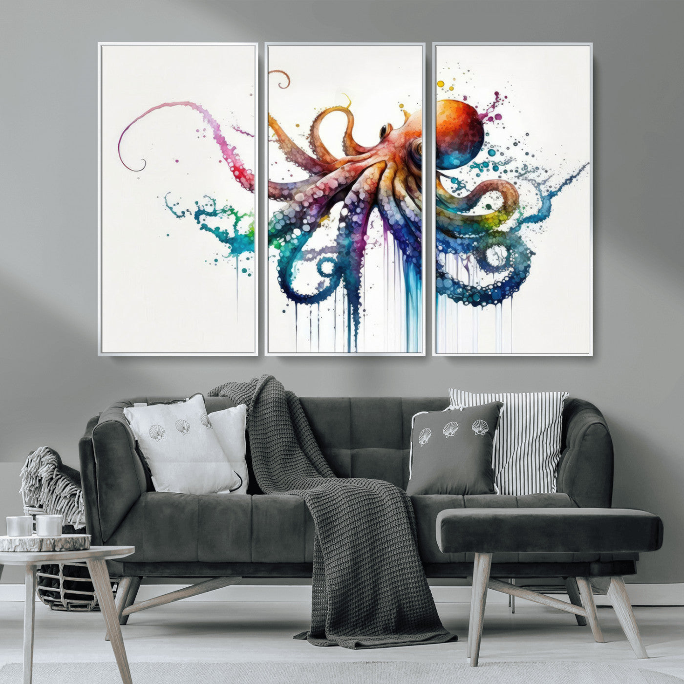 MGV-FC-48X32-3P - Watercolor Vibrant Octopus Wall Art Canvas Print | Abstract Sea Life Art | Colorful Marine Creature