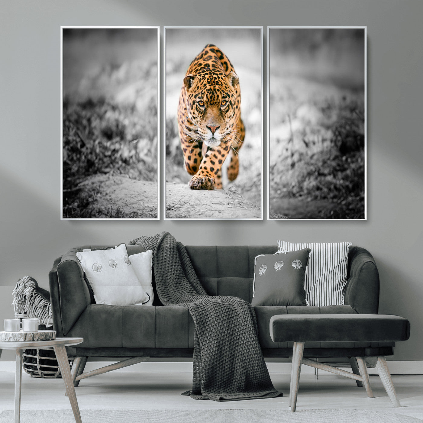 MGV-FC-48X32-3P - Jaguar Wall Art Canvas Print - Majestic Big Cat in Focused Pursuit - Ready to Hang