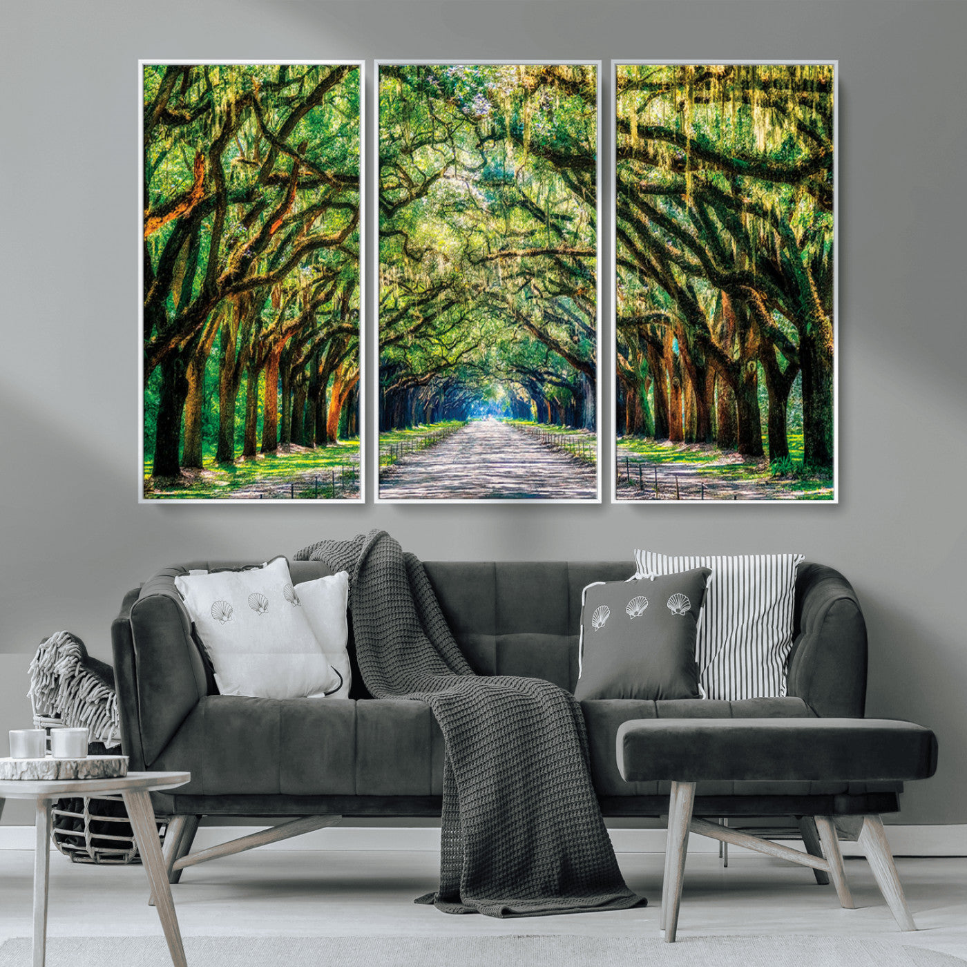 MGV-FC-48X32-3P - Serene Tree Tunnel Wall Art Canvas Print – Pathway Under Canopy of Lush Green Trees, Nature-Inspired