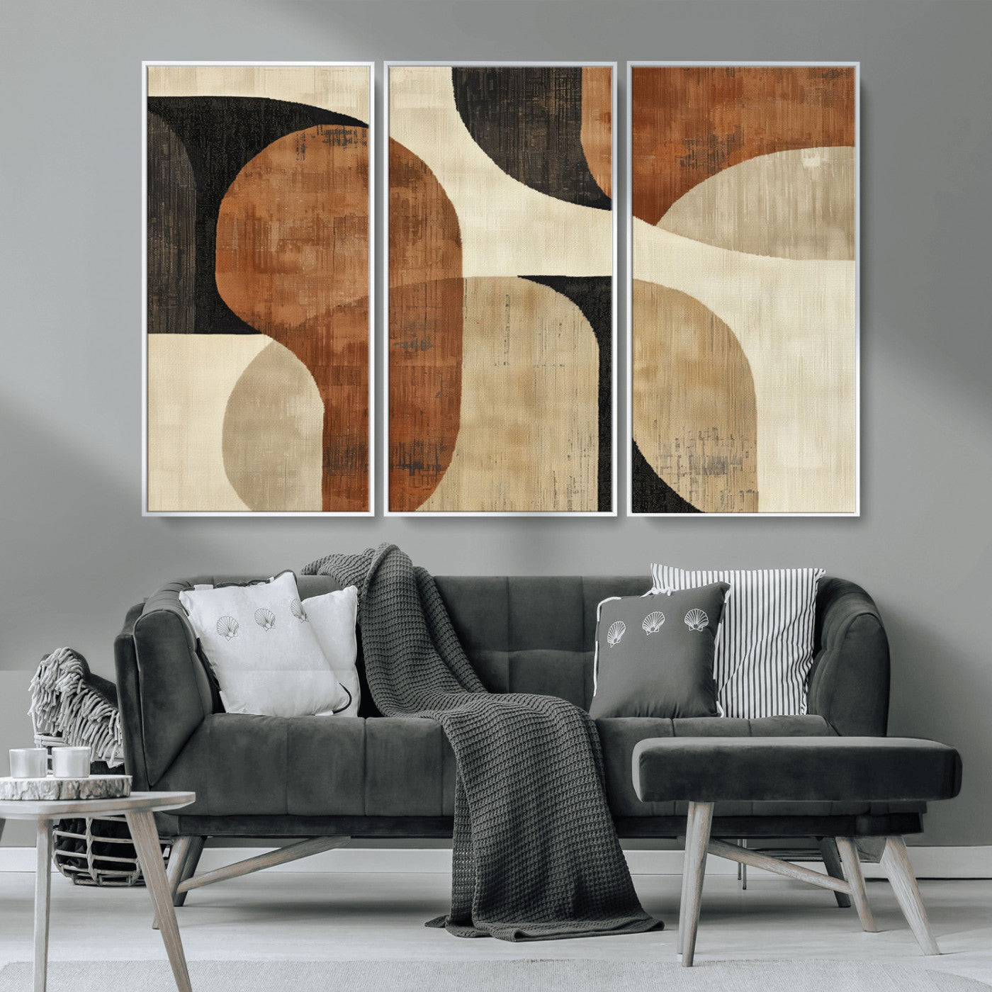 MGV-FC-48X32-3P - Wabi Sabi Abstract Wall Art Canvas Print | Large Minimalist Modern Geometric Wall Decor for Living