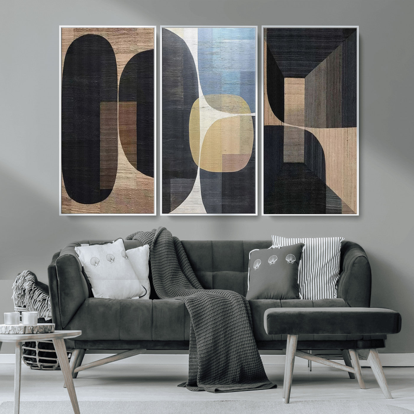 MGV-FC-48X32-3P - Minimalist Wabi Sabi Abstract Geometric Wall Art Canvas Print – Modern Minimalist Shapes – Ready to