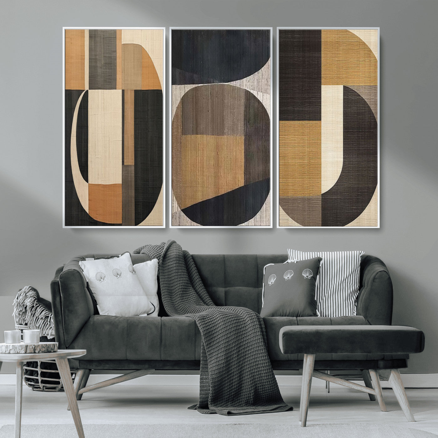 MGV-FC-48X32-3P - Modern Brown Wabi Sabi Abstract Wall Art Canvas Print Set, Minimalist Wall Art