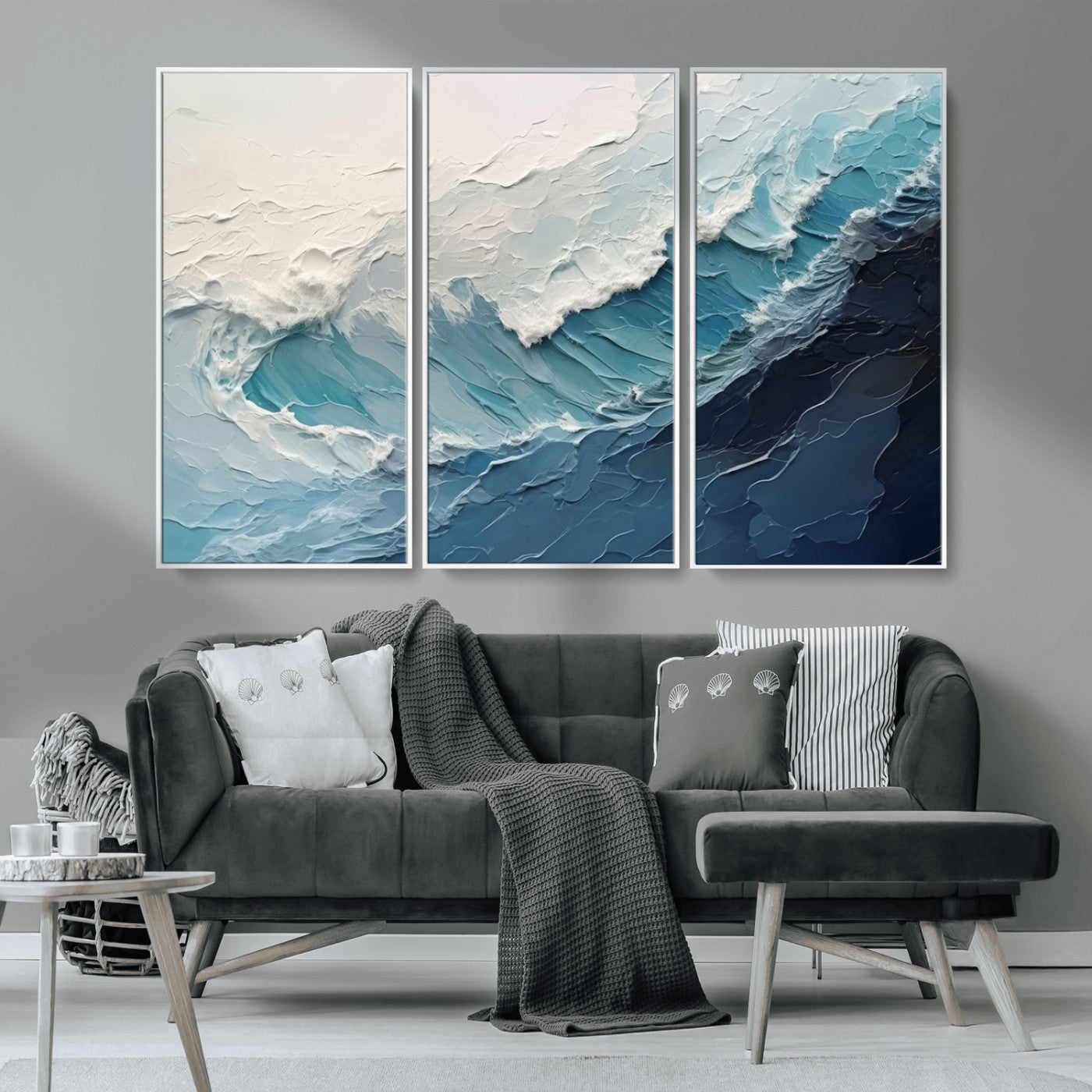 MGV-FC-48X32-3P - Ocean Wave Canvas Wall Art Print - Coastal Wall Decor for Living Room - Large Ocean Wave Wall Art