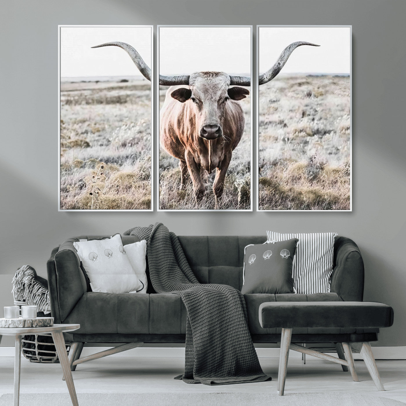 -Rustic Texas Longhorn Wall Art Canvas Print | Western Farmhouse Decor for Living Room or Office,