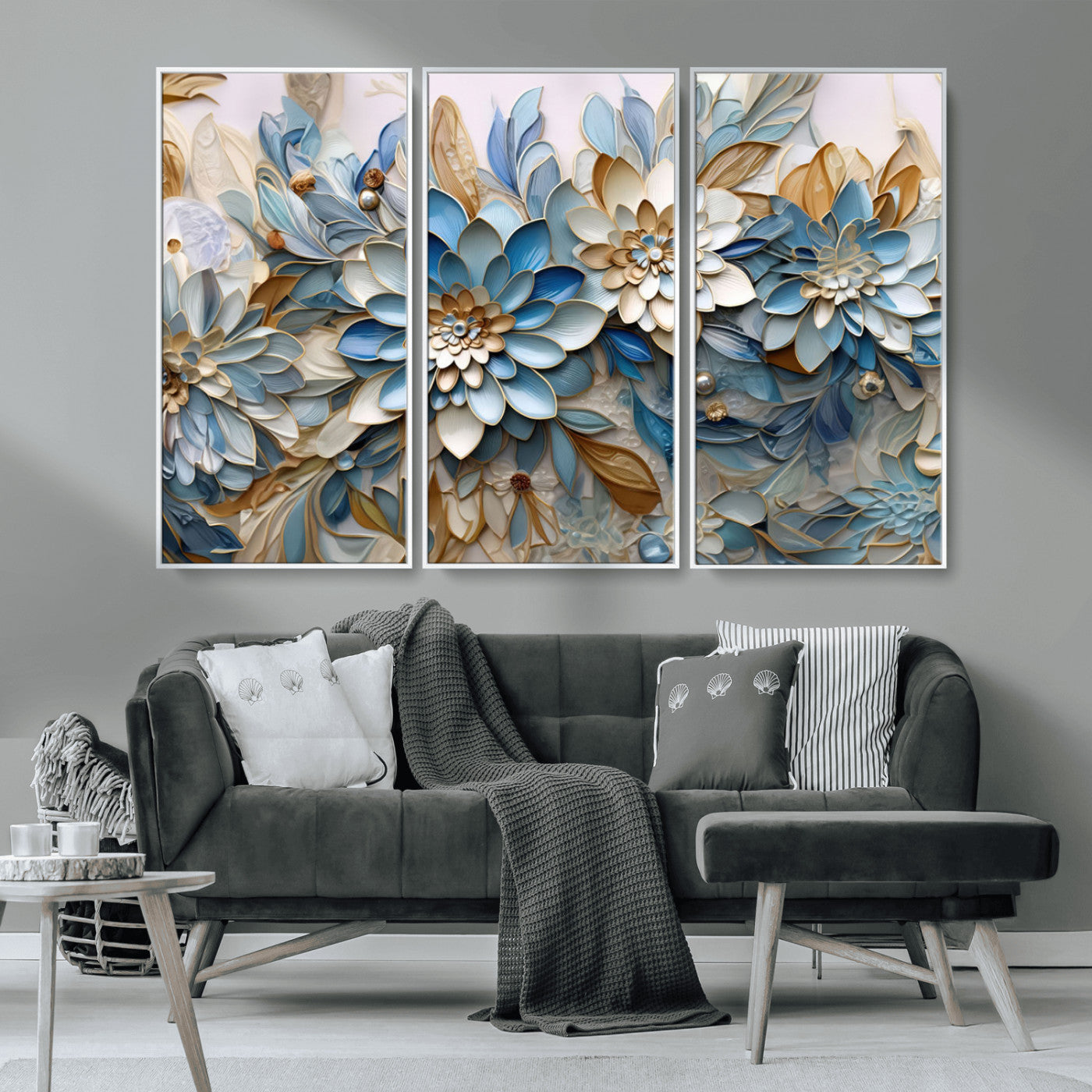 MGV-FC-48X32-3P - Blu Abstract Flower Wall Art Canvas Print