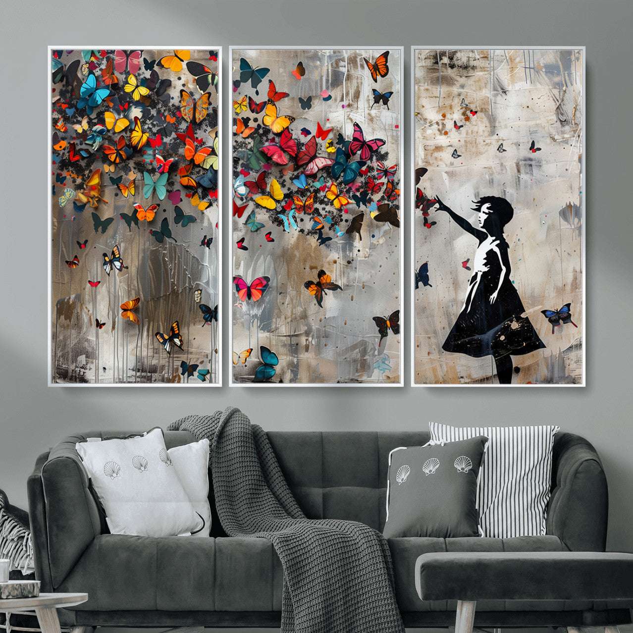 40269-MGV-CV-36X24 - Banksy Wall Art - Banksy Girl and Butterfly Explosion Wall Art Canvas Print | Girl with Butterflies