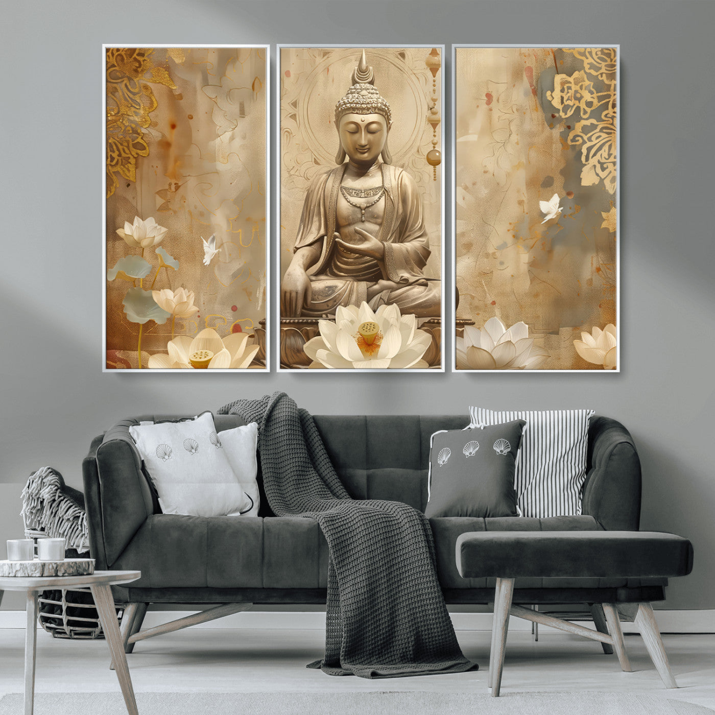 MGV-FC-48X32-3P - Buddha Wall Art Canvas Print, Buddha Meditation Room Decor, Yoga Room Wall Decor
