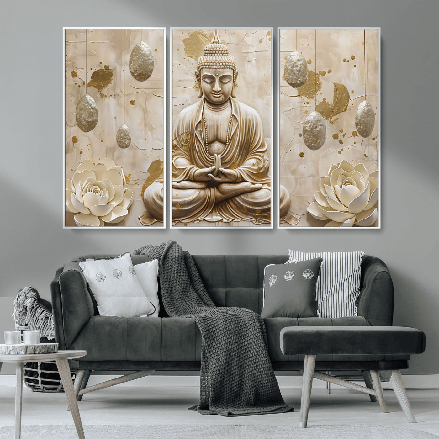MGV-FC-48X32-3P - Serene Buddha Wall Art | Yoga Room Decor and Meditation Wall Art Print | Framed and Ready to Hang