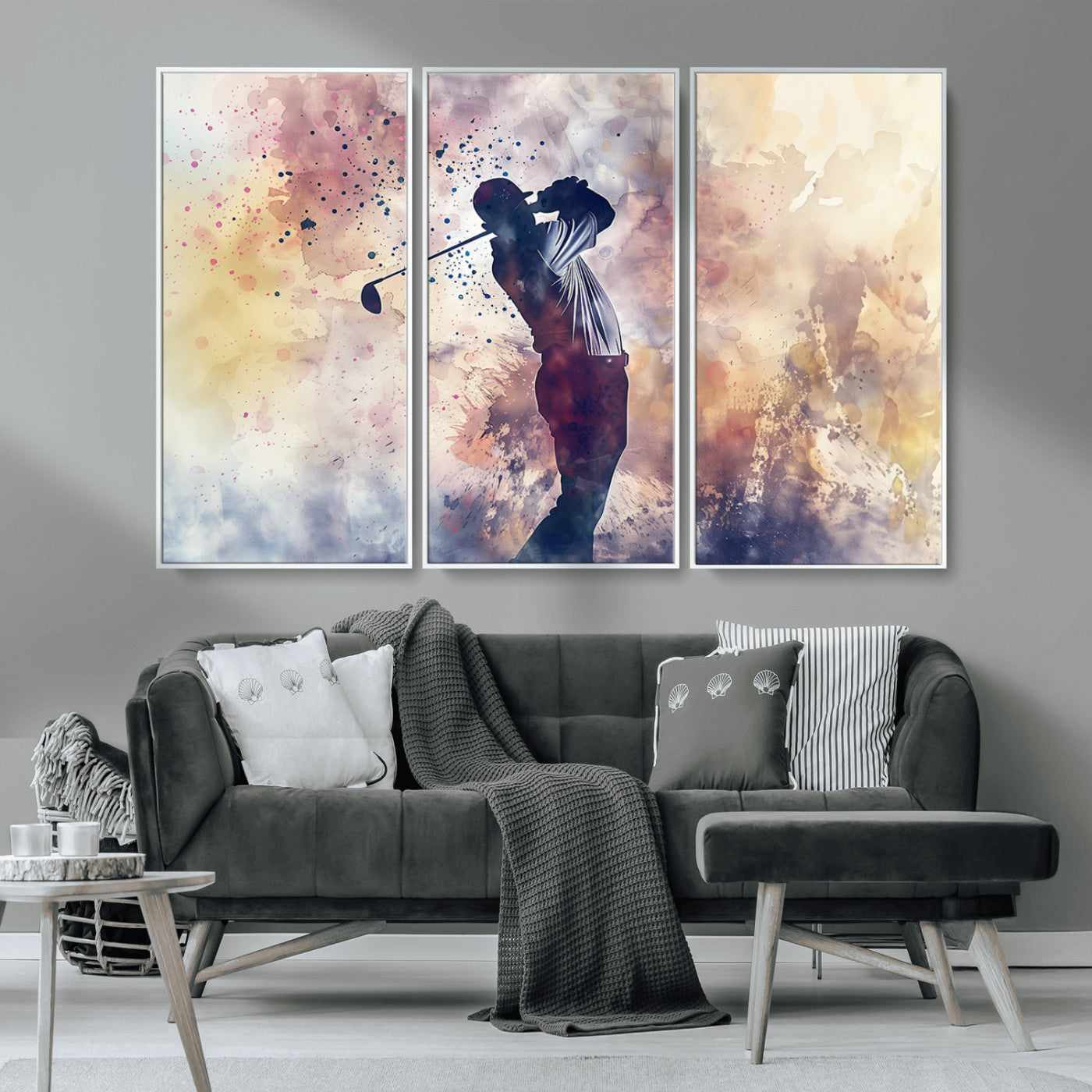 MGV-FC-48X32-3P - Abstract Watercolor Golf Player Wall Art Canvas Print