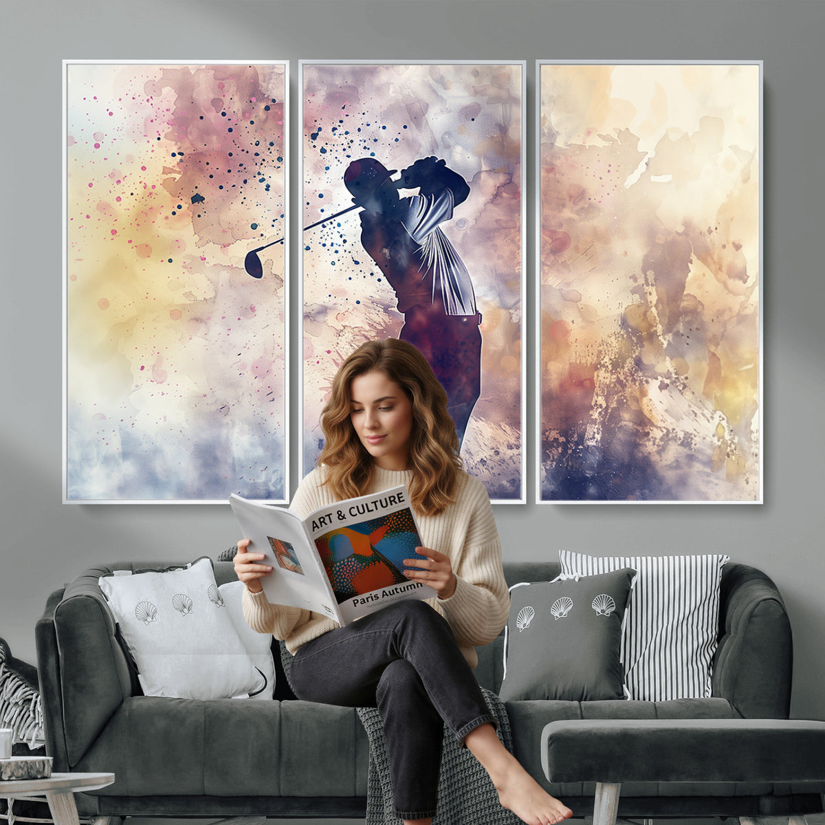 10848-MGV-CV-36X24 - Abstract Watercolor Golf Player Wall Art Canvas Print