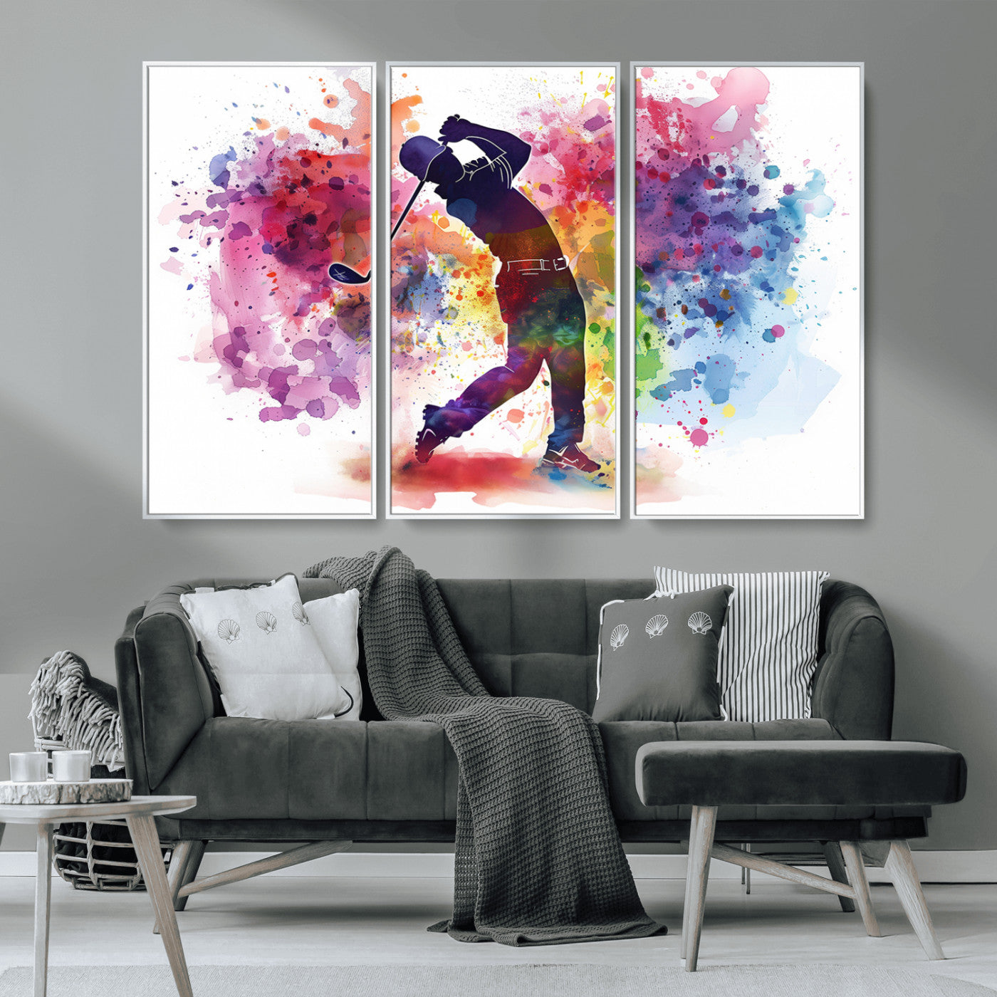 MGV-FC-48X32-3P - Colorful Golfer Swing Wall Art Canvas Print - Ready to Hang, Framed Sports Decor