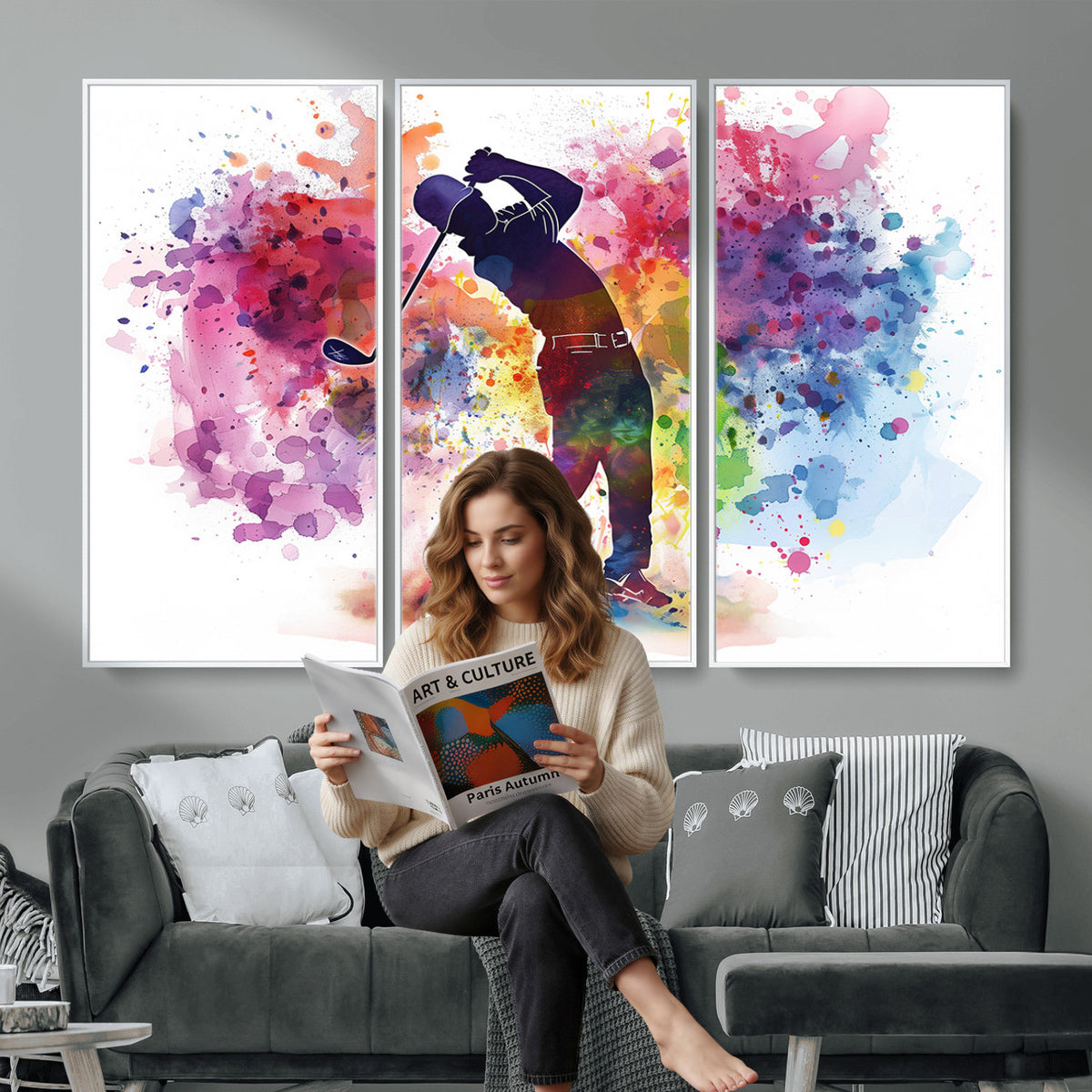 66537-MGV-CV-36X24 - Colorful Golfer Swing Wall Art Canvas Print, Ready to Hang