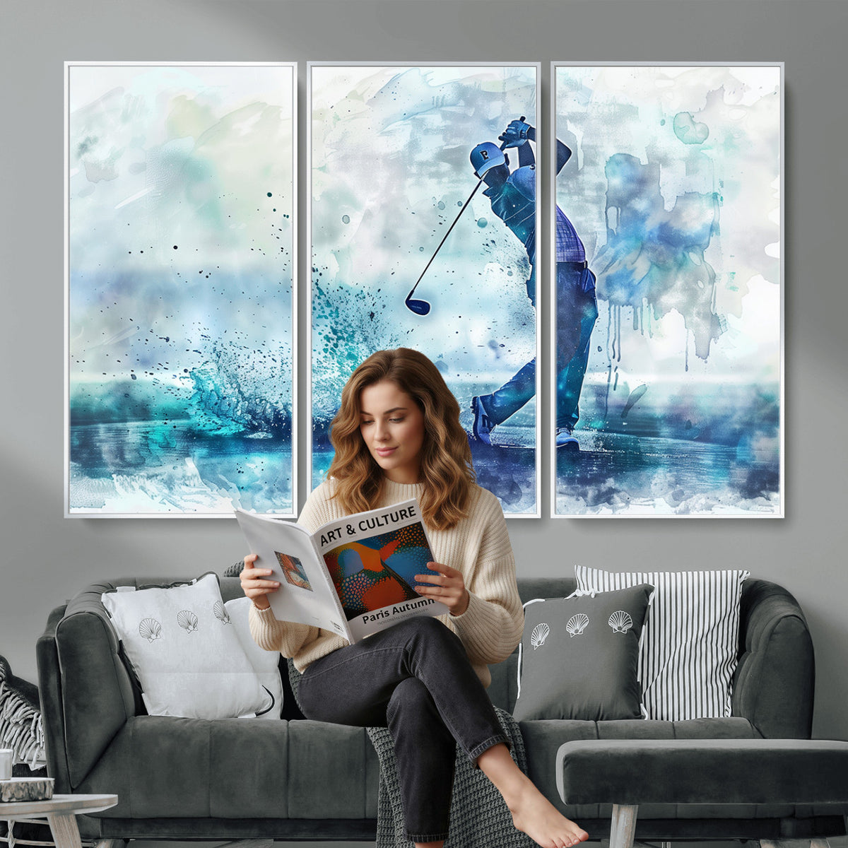 45328-MGV-CV-36X24 - Watercolor Abstract Golf Swing Wall Art Canvas Print