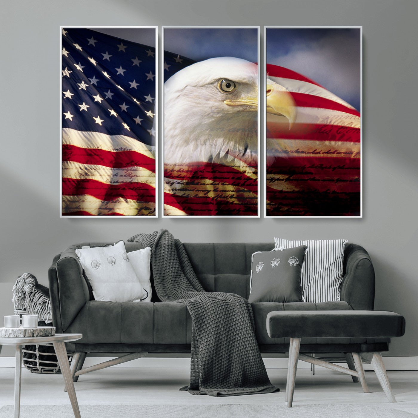 MGV-FC-48X32-3P - American Flag Eagle Symbol Wall Art, American Flag Eagle Wall Art Canvas Print