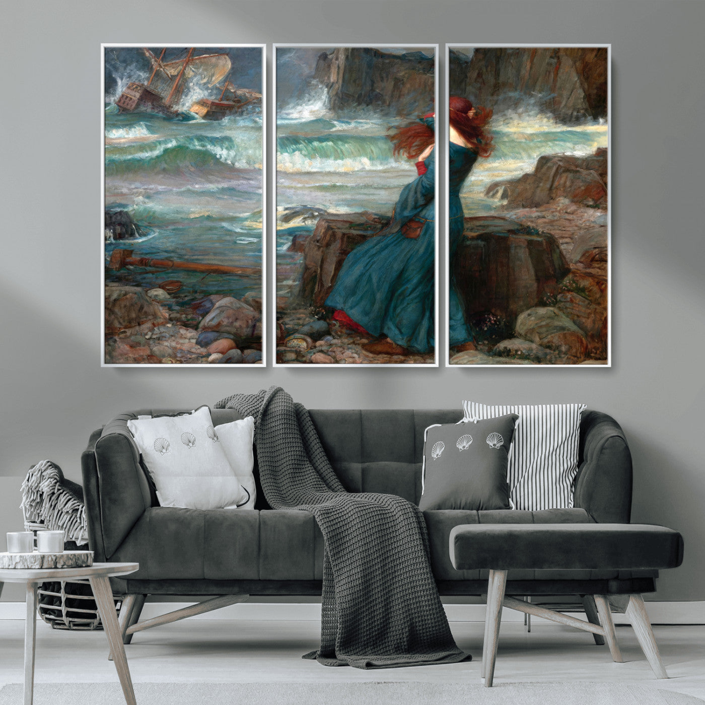 -Miranda by the Shore Wall Art Canvas Print – Tempest Scene Ocean Storm – Ready to Hang