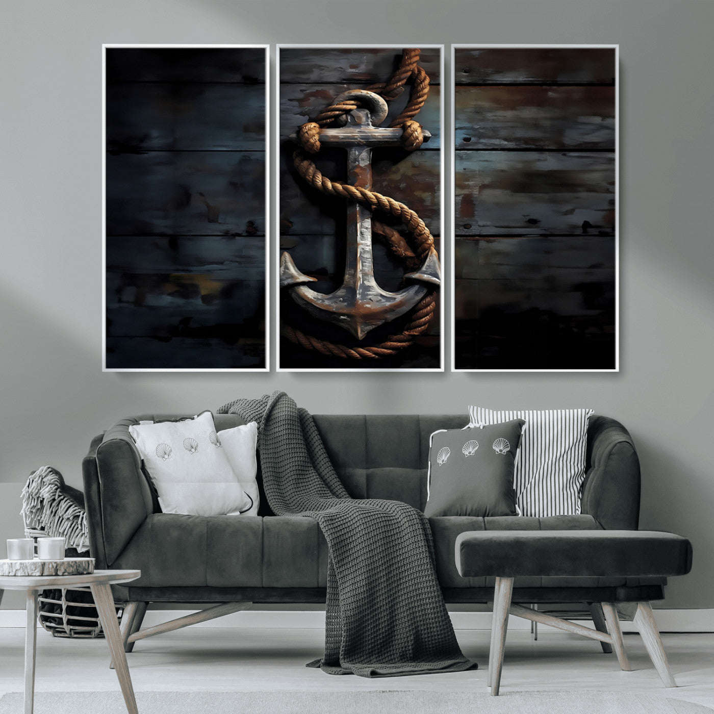 MGV-FC-48X32-3P - 3 Panel Grunge Abstract Anchor Wall Art Canvas Print Set