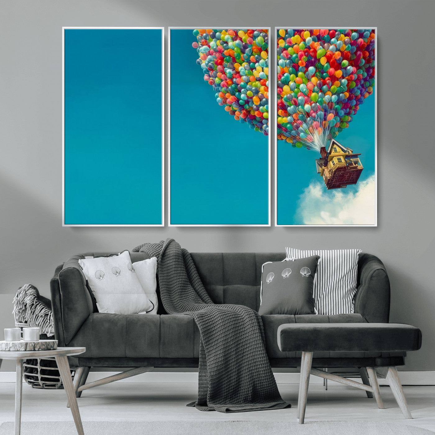 MGV-FC-48X32-3P - Carl Fredricksen, Up Movie Wall Art, Colorful Balloon House Art | Whimsical Wall Decor for Living
