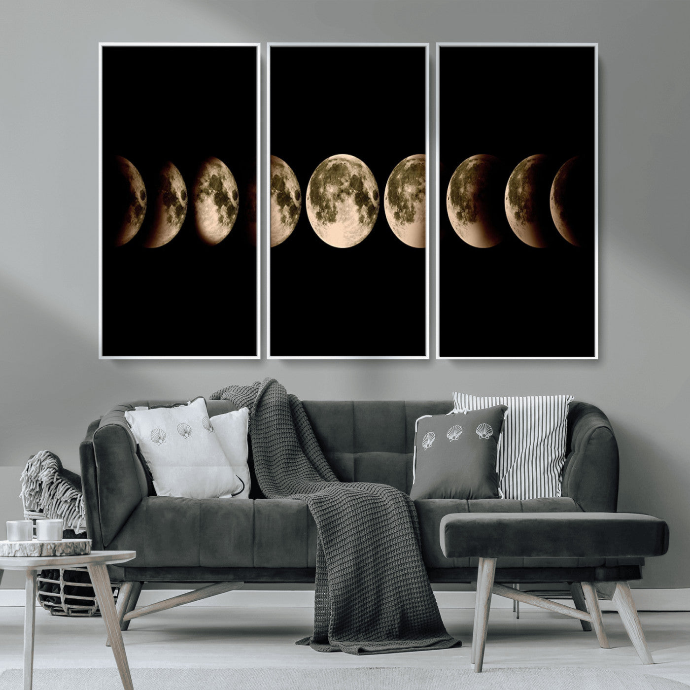 MGV-FC-48X32-3P - Phases of the Moon Wall Art | Canvas Print for Modern Wall Decor | Ready to Hang and Framed