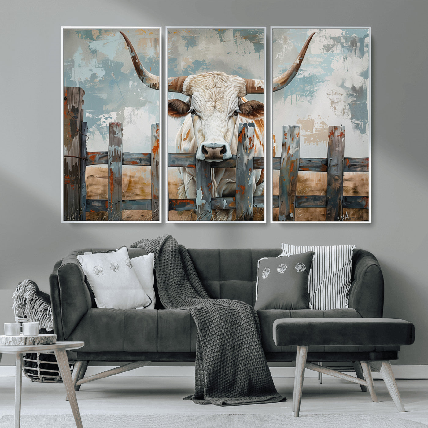 MGV-FC-48X32-3P - Vintage Cow Wall Art Canvas Print for Farmhouse Wall Decor Theme, Cattle Wall Art Print